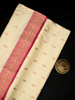 Beige Boota Katan Silk Handloom Banarasi Saree - Sacred Weaves