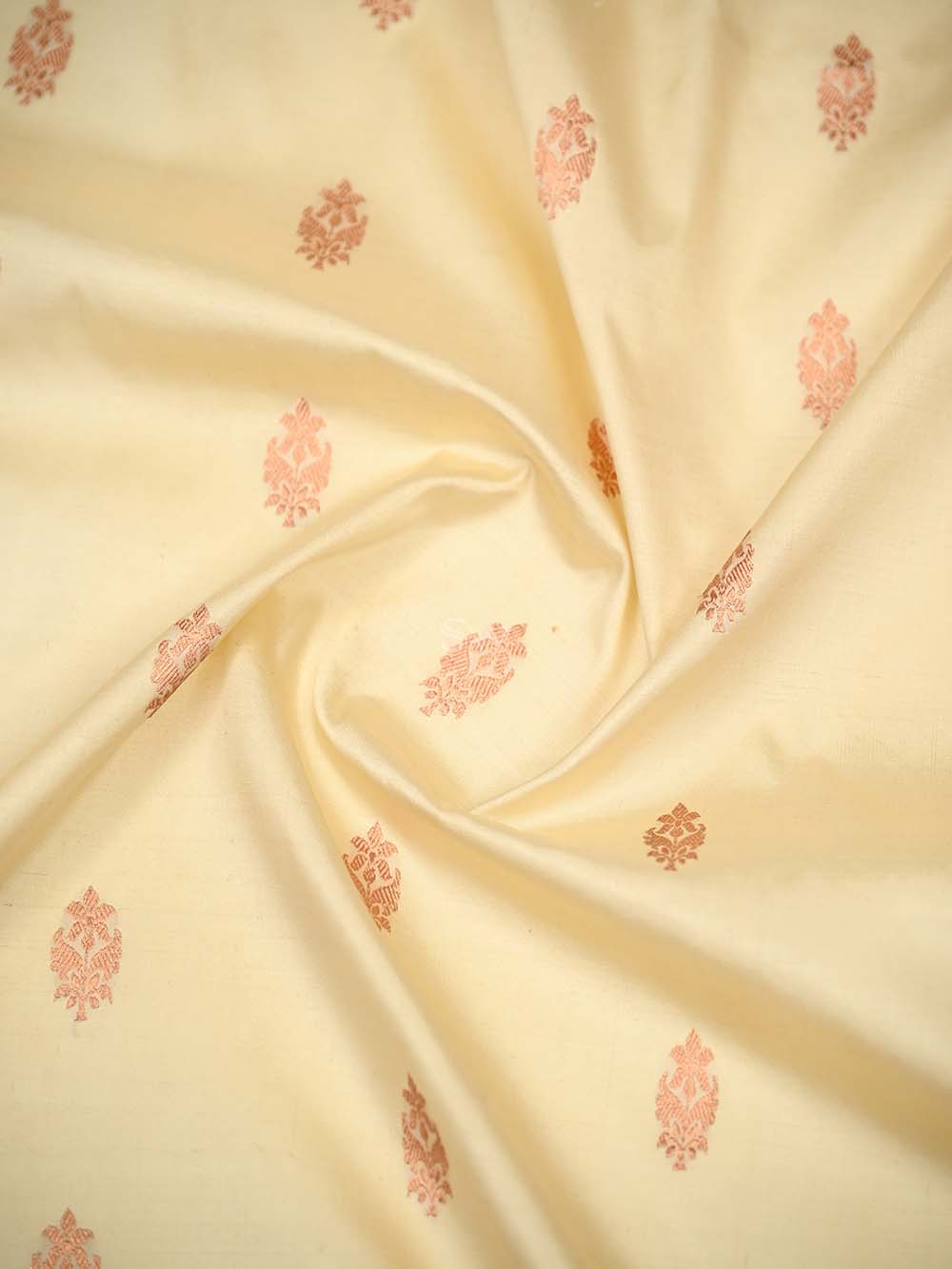 Beige Boota Katan Silk Handloom Banarasi Saree - Sacred Weaves