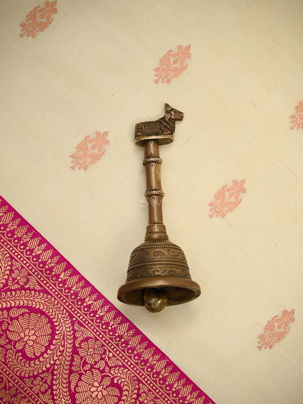 Beige Boota Katan Silk Handloom Banarasi Saree - Sacred Weaves
