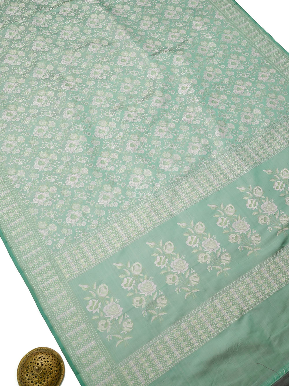 Sea Green Tanchoi Silk Handloom Banarasi Saree - Sacred Weaves