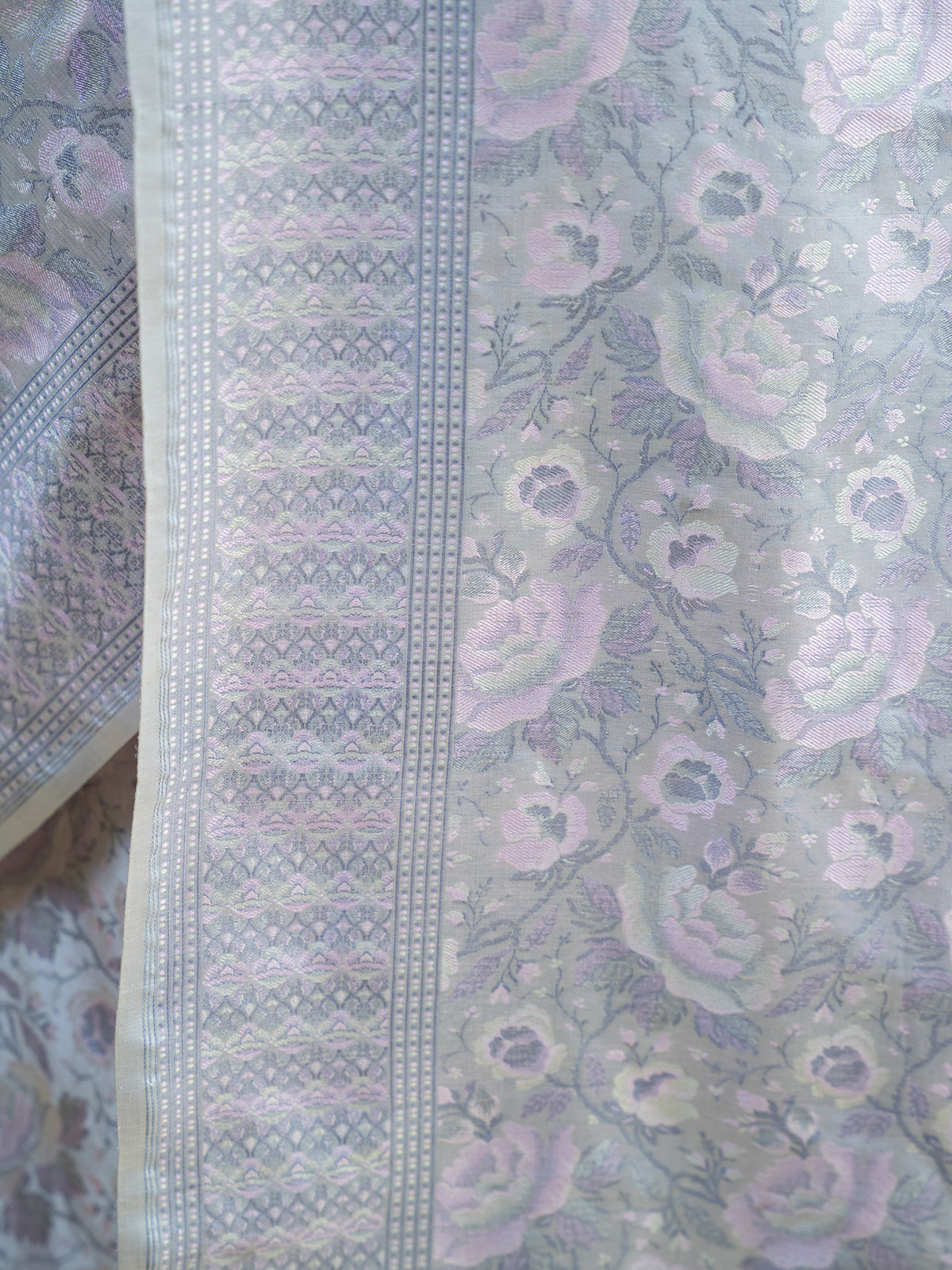 Pastel Lilac Tanchoi Silk Handloom Banarasi Saree - Sacred Weaves