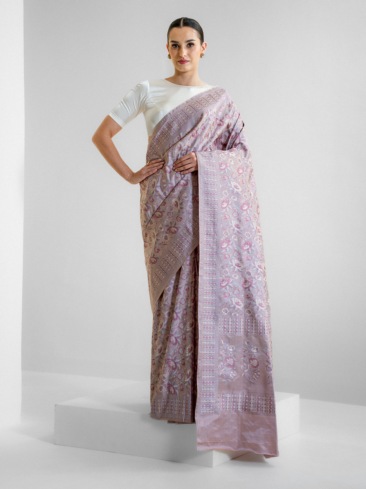 Dusty Pink Tanchoi Silk Handloom Banarasi Saree - Sacred Weaves