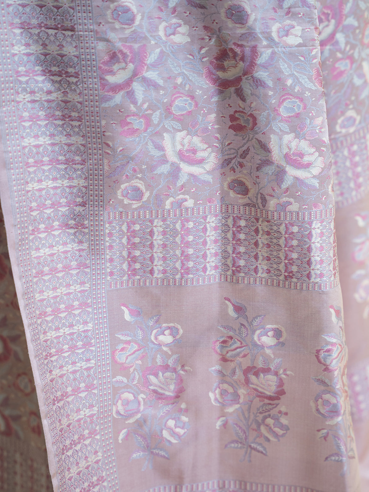 Dusty Pink Tanchoi Silk Handloom Banarasi Saree - Sacred Weaves