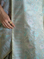 Beige Grey Tanchoi Silk Handloom Banarasi Saree - Sacred Weaves