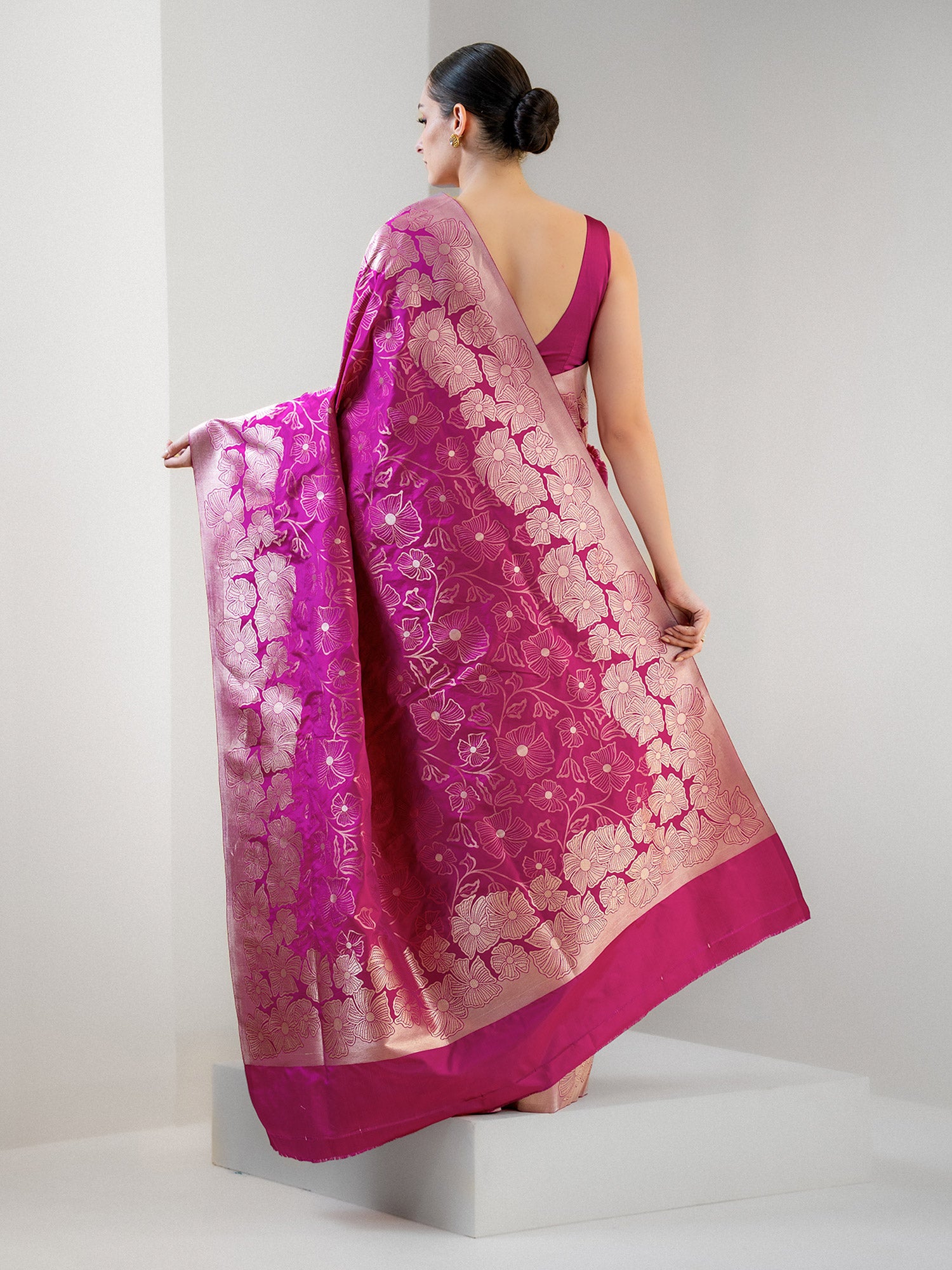 Dark Magenta Jaal Katan Silk Handloom Banarasi Saree - Sacred Weaves