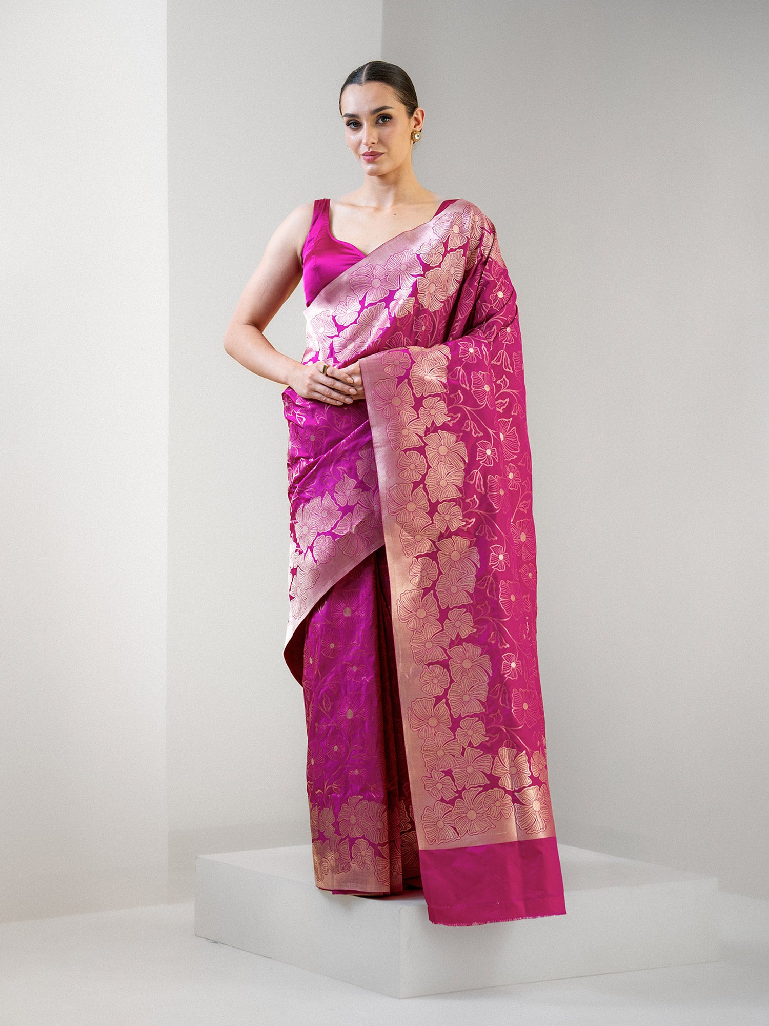 Dark Magenta Jaal Katan Silk Handloom Banarasi Saree - Sacred Weaves