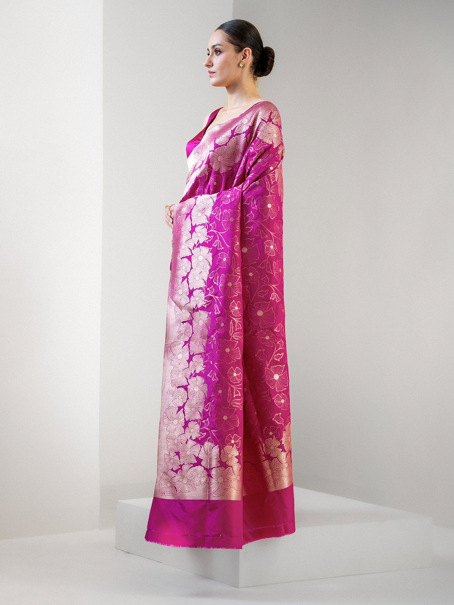 Dark Magenta Jaal Katan Silk Handloom Banarasi Saree - Sacred Weaves