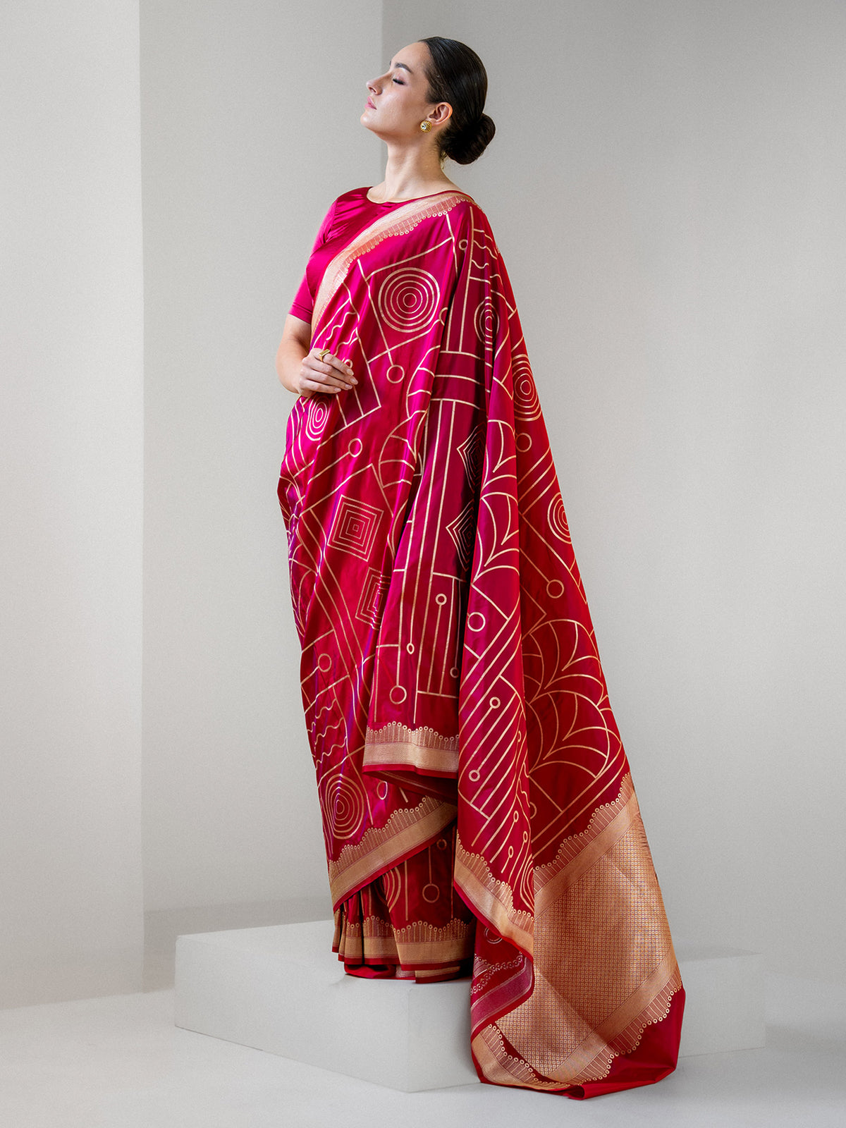 Dark Pink Jaal Katan Silk Handloom Banarasi Saree - Sacred Weaves