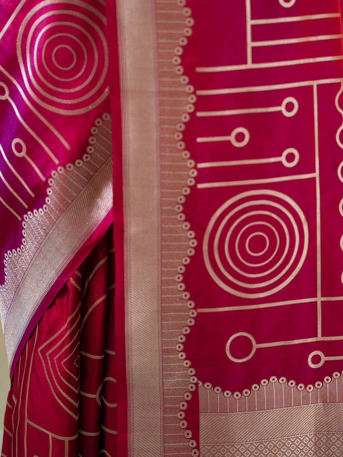 Dark Pink Jaal Katan Silk Handloom Banarasi Saree - Sacred Weaves