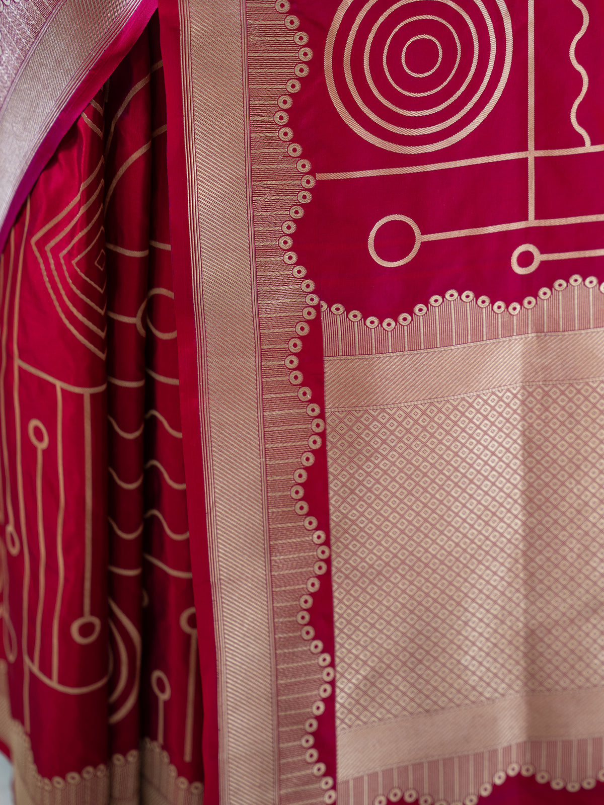 Dark Pink Jaal Katan Silk Handloom Banarasi Saree - Sacred Weaves