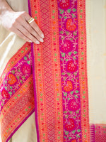 Cream Booti Katan Silk Handloom Banarasi Saree - Sacred Weaves
