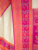 Cream Booti Katan Silk Handloom Banarasi Saree - Sacred Weaves