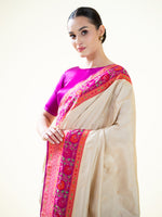 Cream Booti Katan Silk Handloom Banarasi Saree - Sacred Weaves