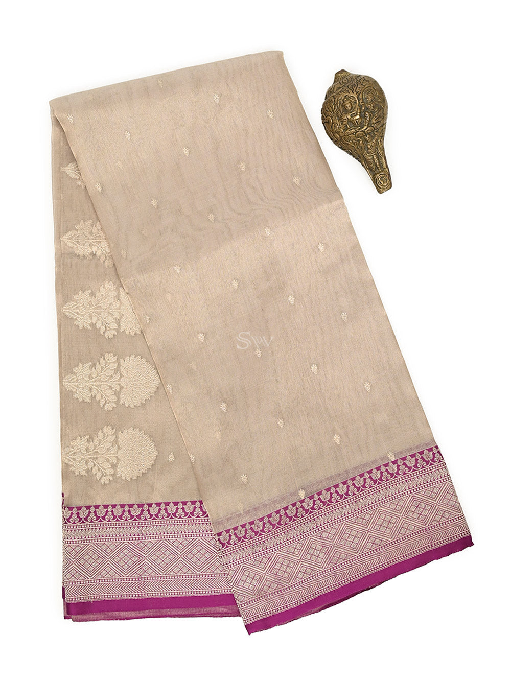 Beige Booti Organza Tissue Silk Handloom Banarasi Saree - Sacred Weaves