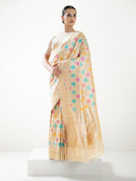 Cream Rangkat Katan Silk Handloom Banarasi Saree - Sacred Weaves