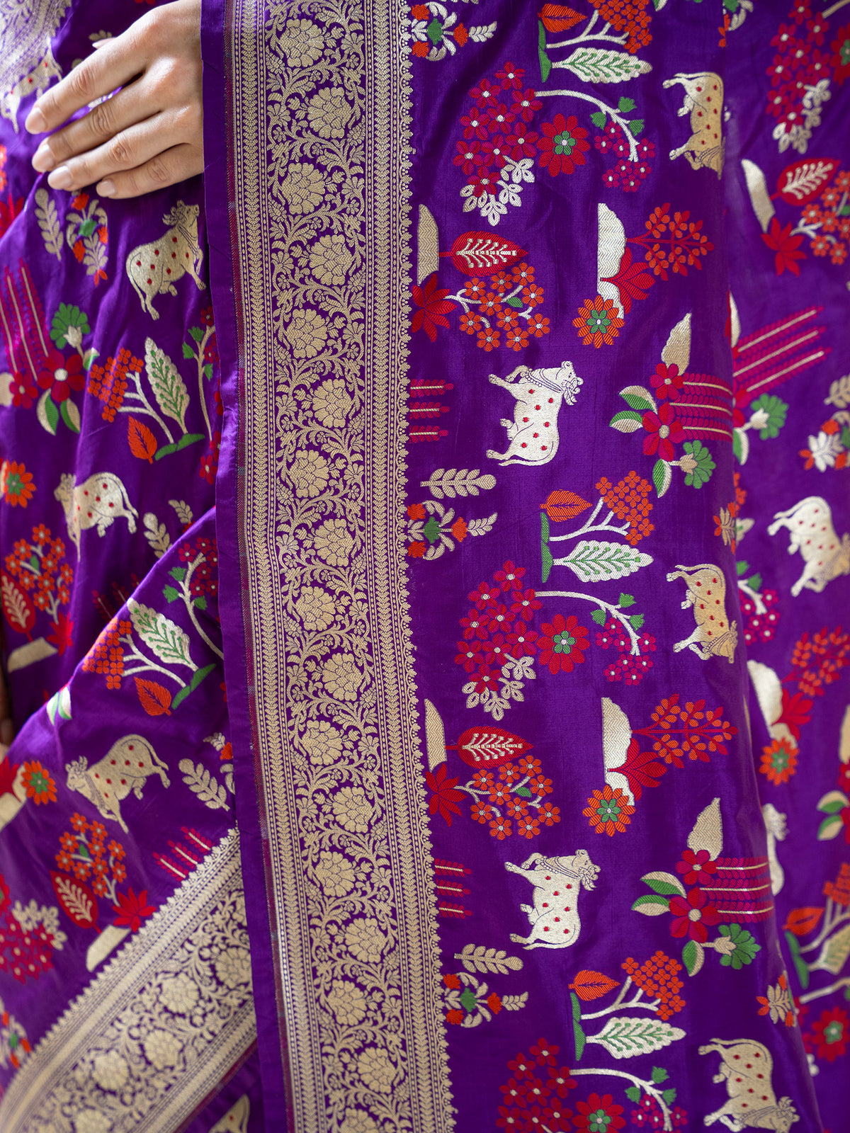 Purple Shikargah Meenakari Katan Silk Handloom Banarasi Saree - Sacred Weaves