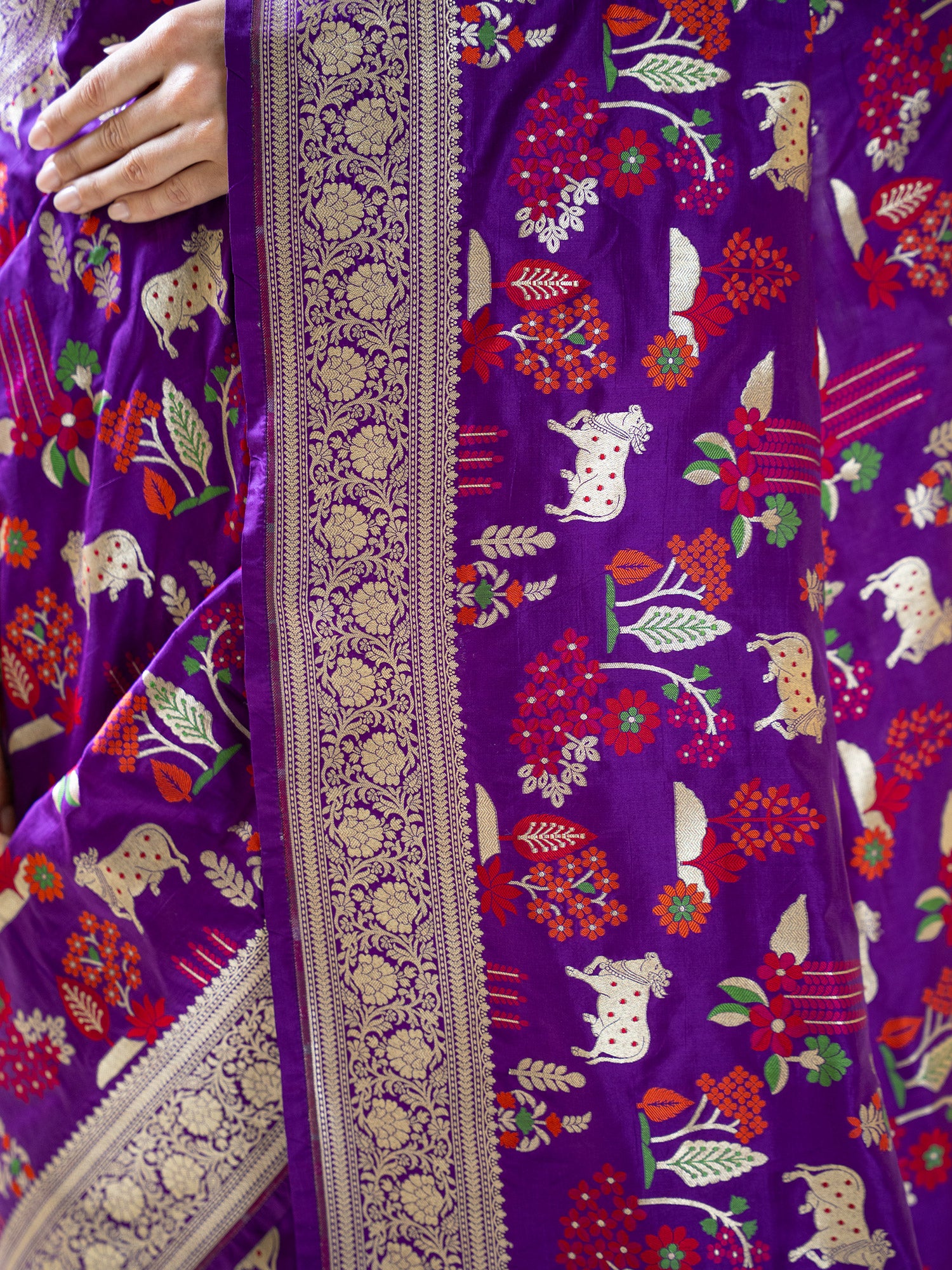 Purple Shikargah Meenakari Katan Silk Handloom Banarasi Saree - Sacred Weaves