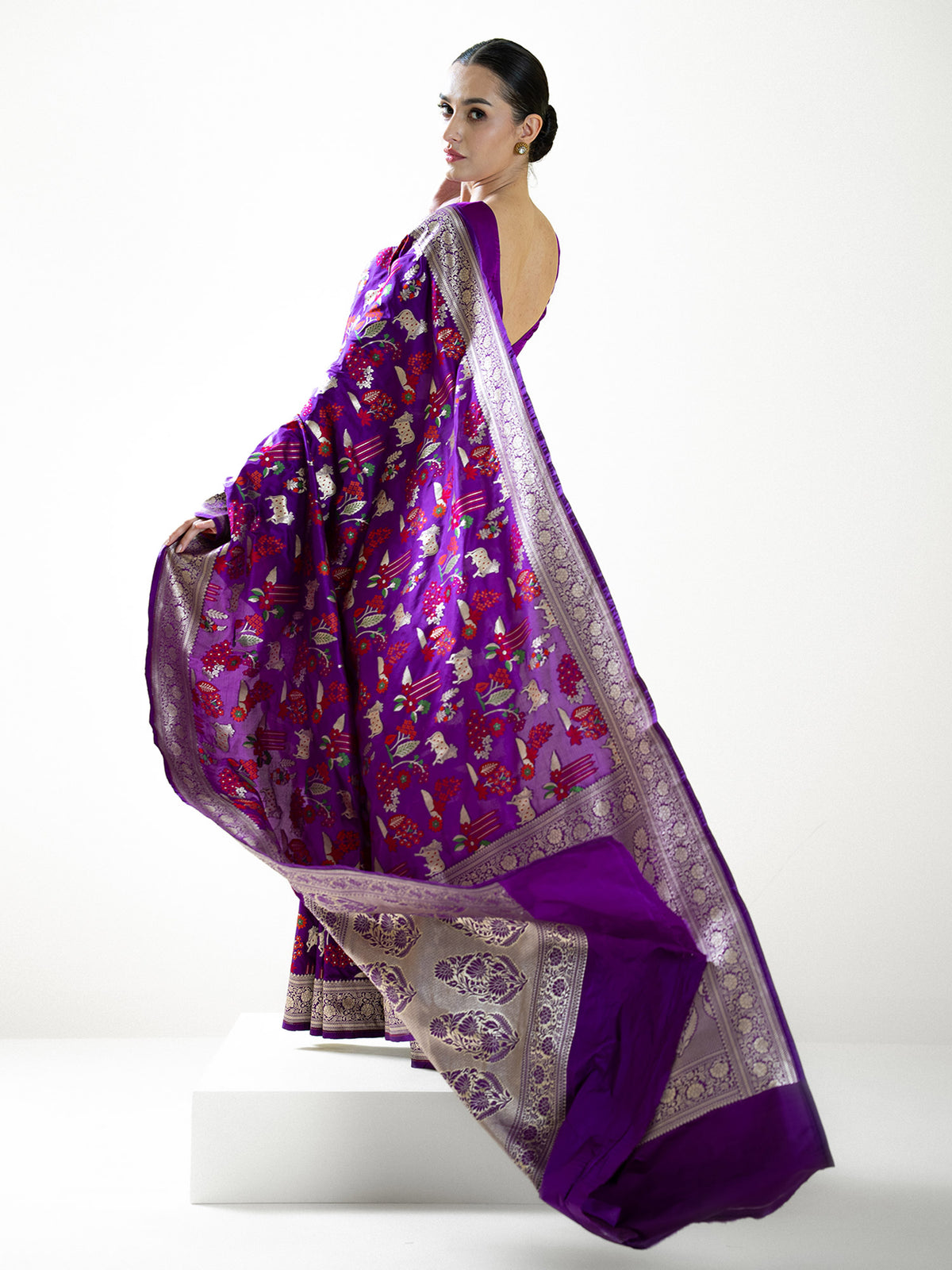 Purple Shikargah Meenakari Katan Silk Handloom Banarasi Saree - Sacred Weaves