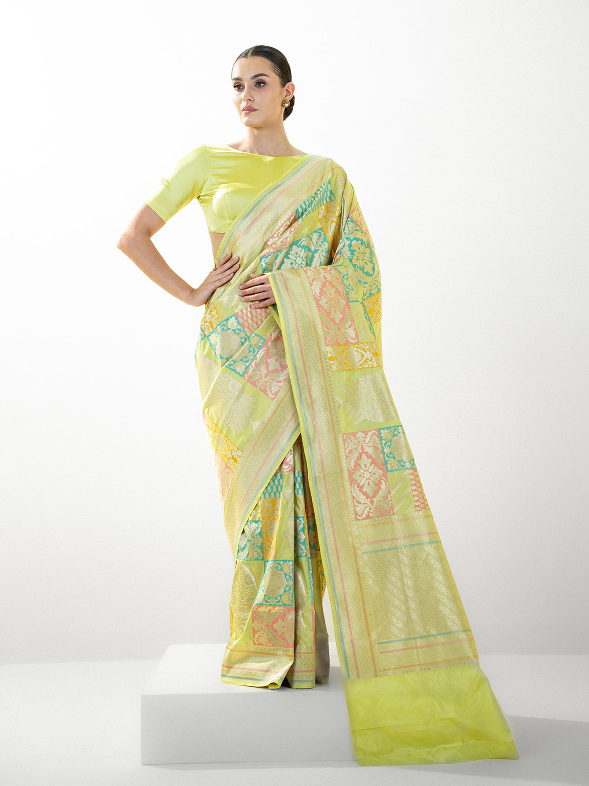 Lime Yellow Rangkat Katan Silk Handloom Banarasi Saree - Sacred Weaves