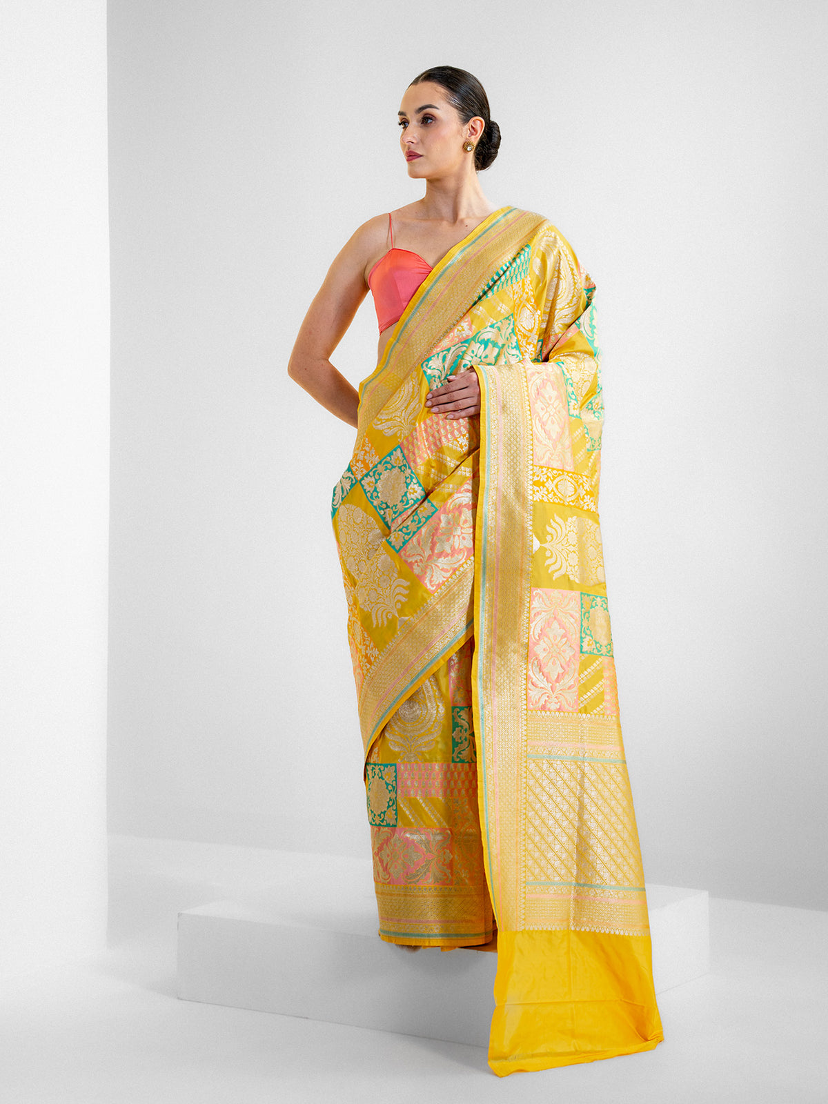 Yellow Rangkat Katan Silk Handloom Banarasi Saree - Sacred Weaves