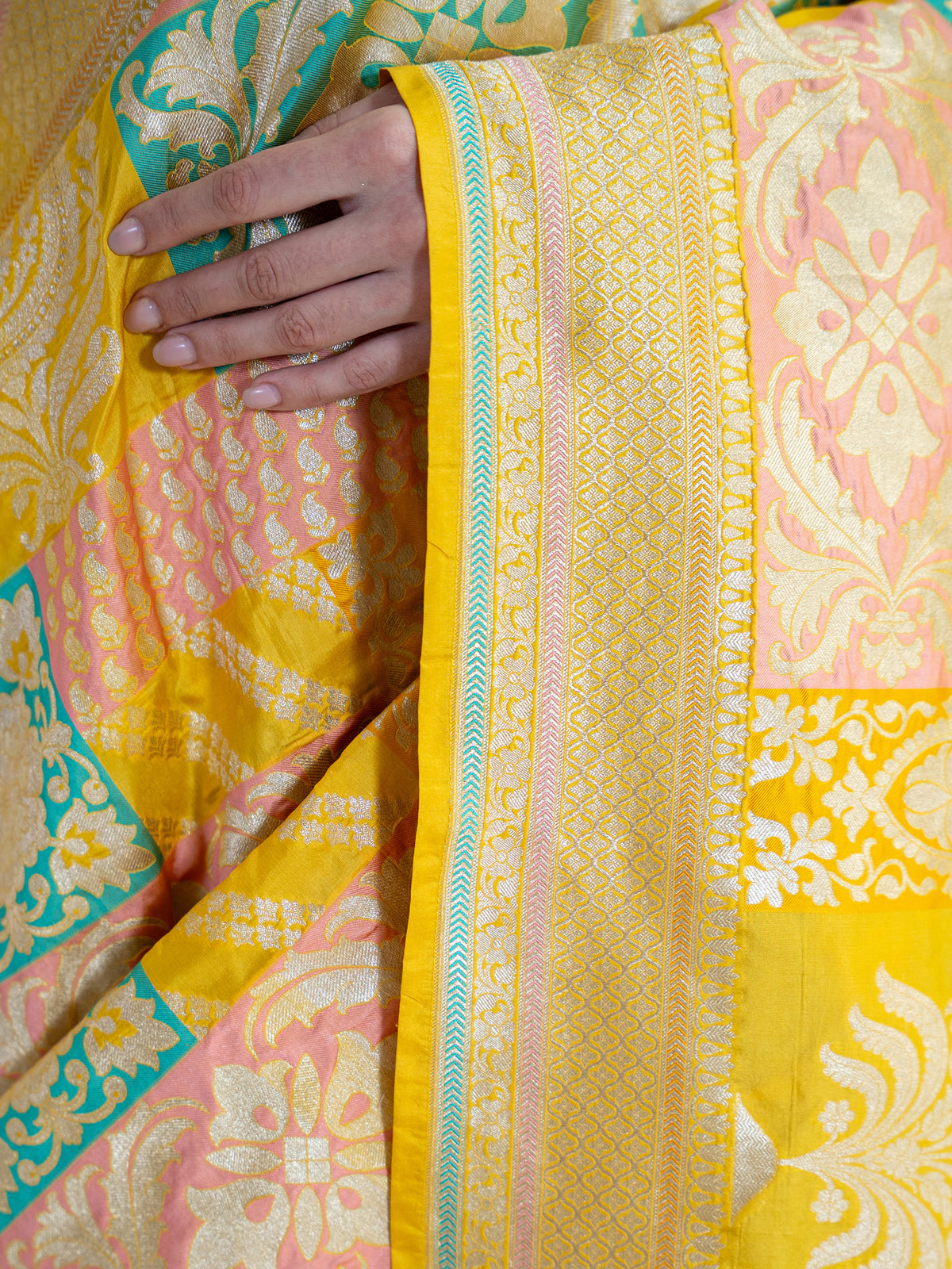 Yellow Rangkat Katan Silk Handloom Banarasi Saree - Sacred Weaves