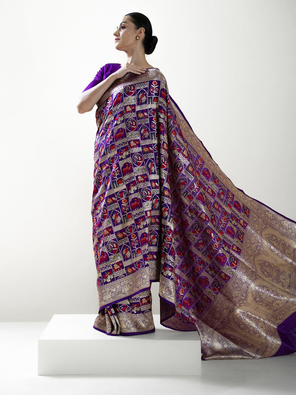 Purple Meenakari Katan Silk Handloom Banarasi Saree - Sacred Weaves