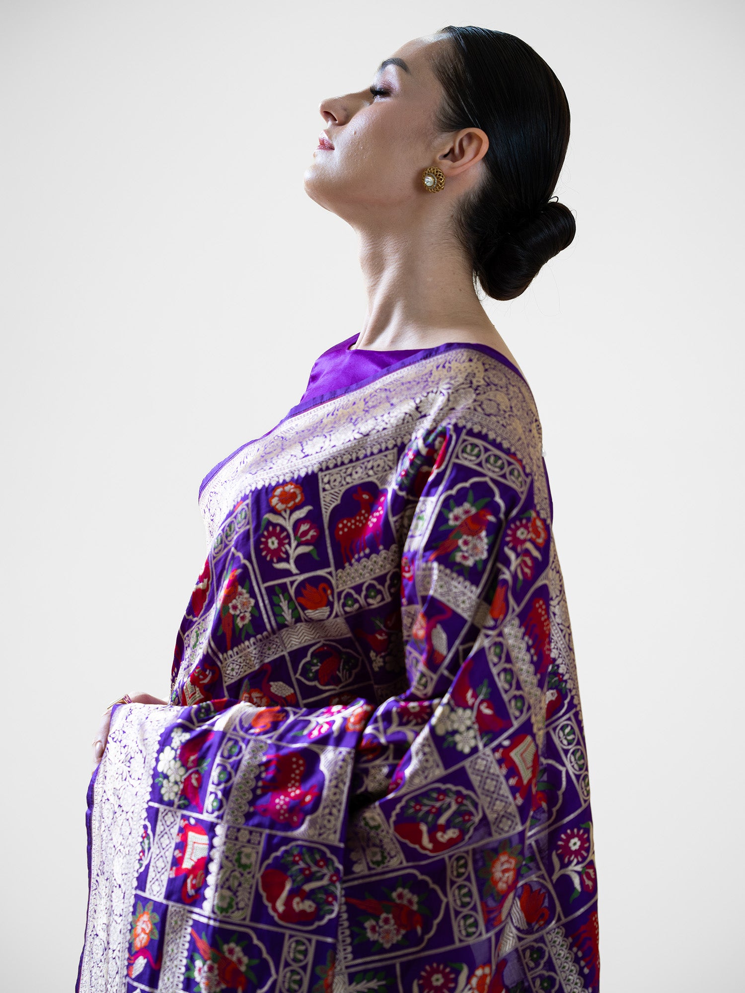 Purple Meenakari Katan Silk Handloom Banarasi Saree - Sacred Weaves