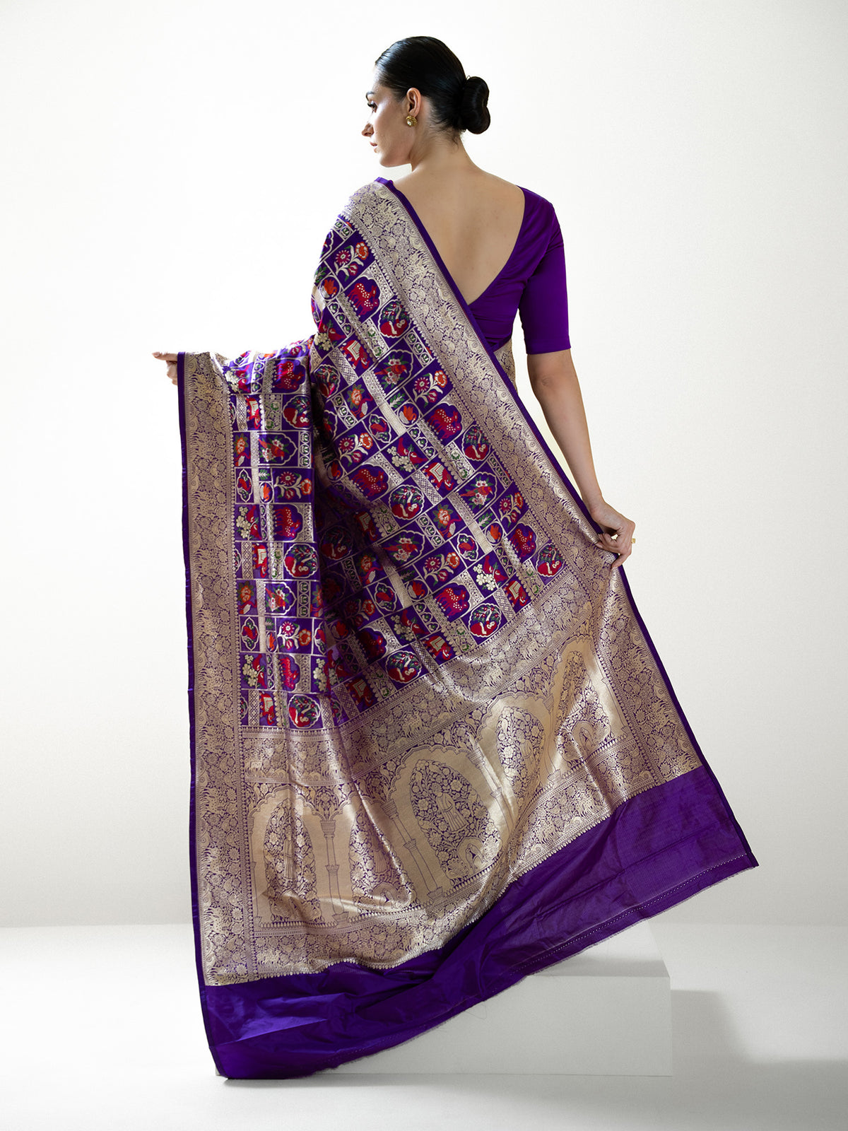 Purple Meenakari Katan Silk Handloom Banarasi Saree - Sacred Weaves