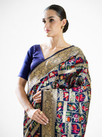 Navy Blue Meenakari Katan Silk Handloom Banarasi Saree - Sacred Weaves