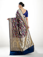 Navy Blue Meenakari Katan Silk Handloom Banarasi Saree - Sacred Weaves