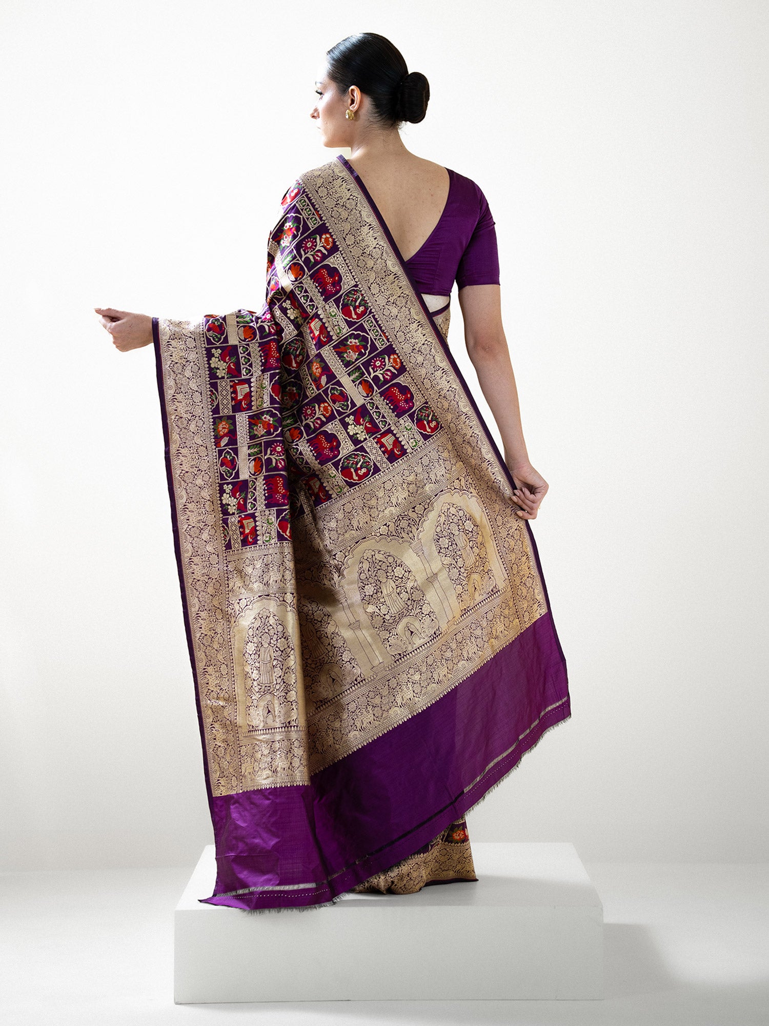 Dark Purple Meenakari Katan Silk Handloom Banarasi Saree - Sacred Weaves