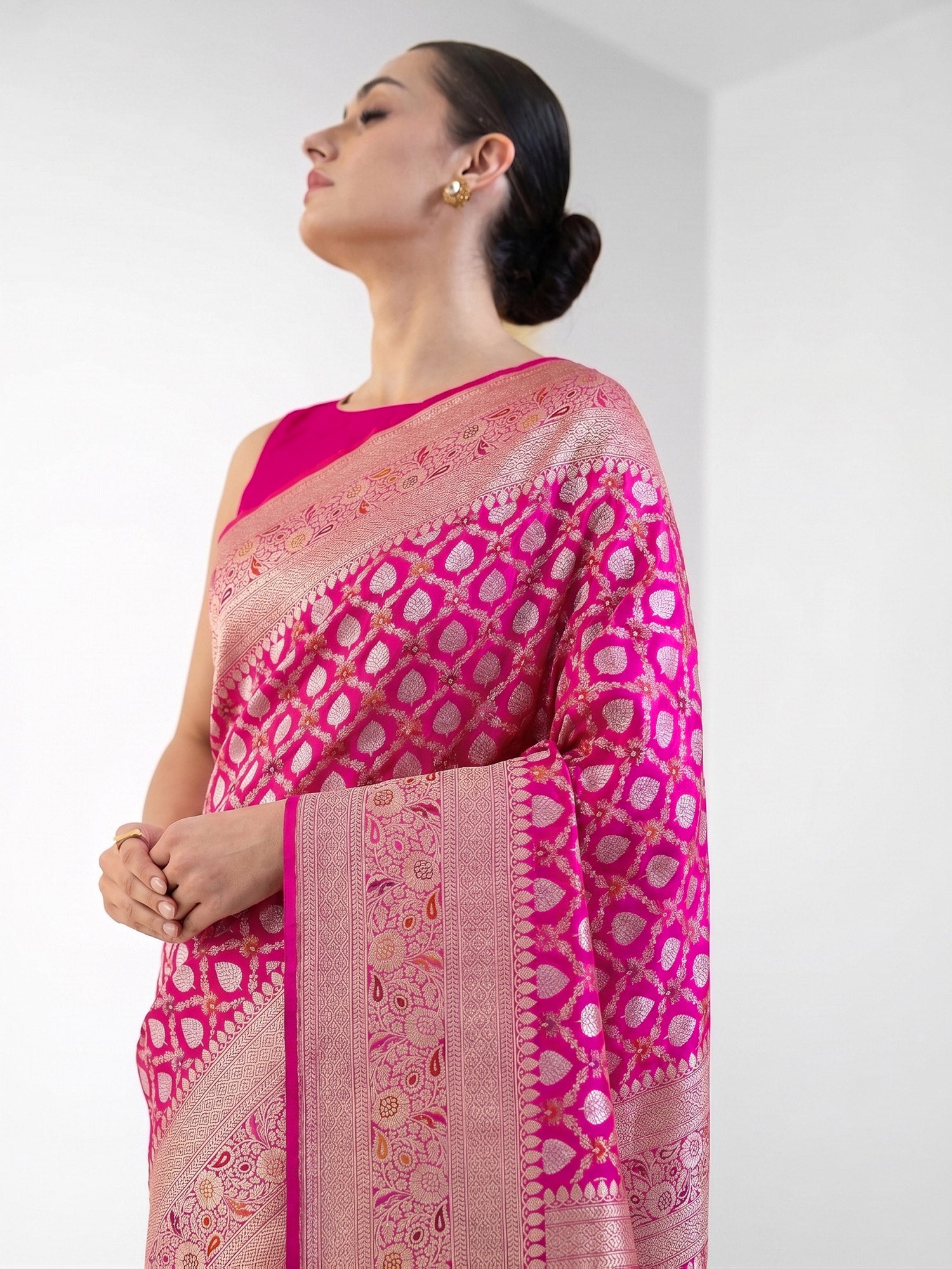 Pink Meenakari Jaal Katan Silk Handloom Banarasi Saree - Sacred Weaves