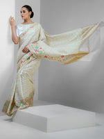 Cream Jaal Organza Handloom Banarasi Saree - Sacred Weaves