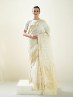 Cream Jaal Organza Handloom Banarasi Saree - Sacred Weaves