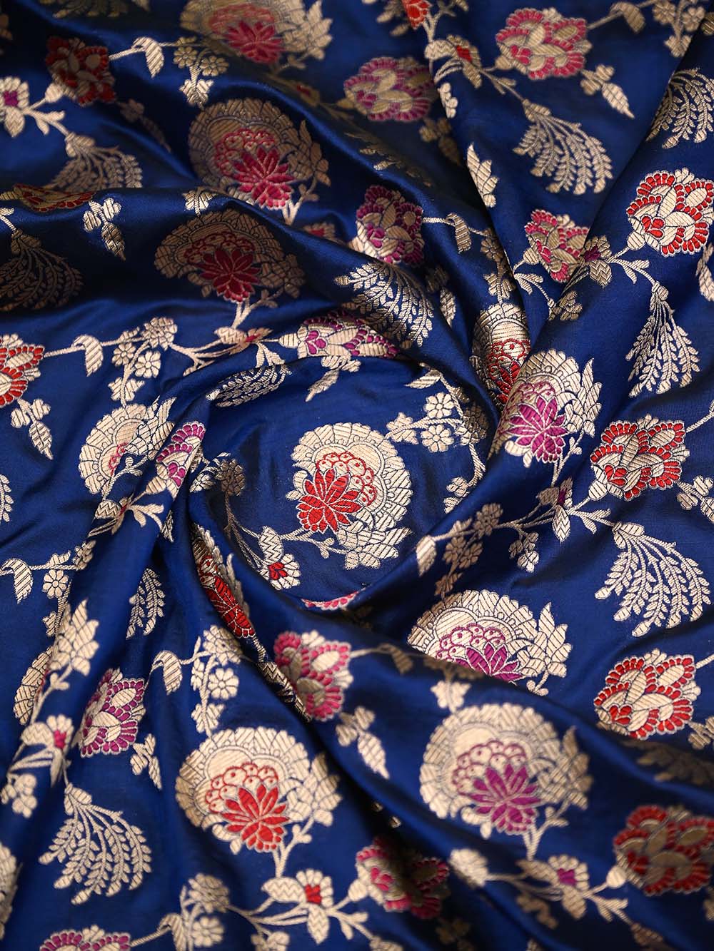 Blue Meenakari Jaal Uppada Katan Silk Handloom Banarasi Saree - Sacred Weaves