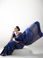 Navy Blue Jaal Katan Silk Handloom Banarasi Saree - Sacred Weaves