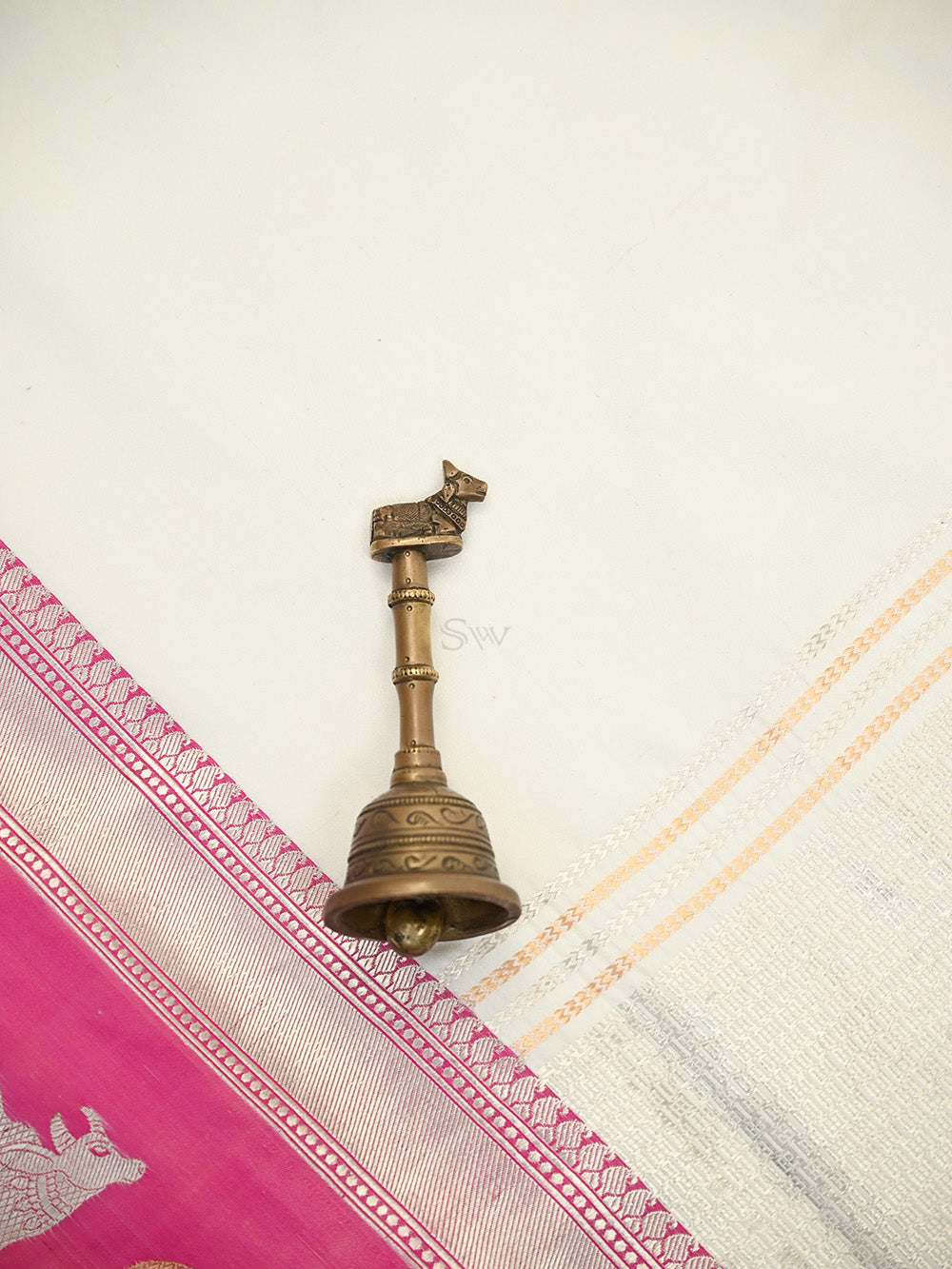 Off White Plain Satin Silk Handloom Banarasi Saree - Sacred Weaves