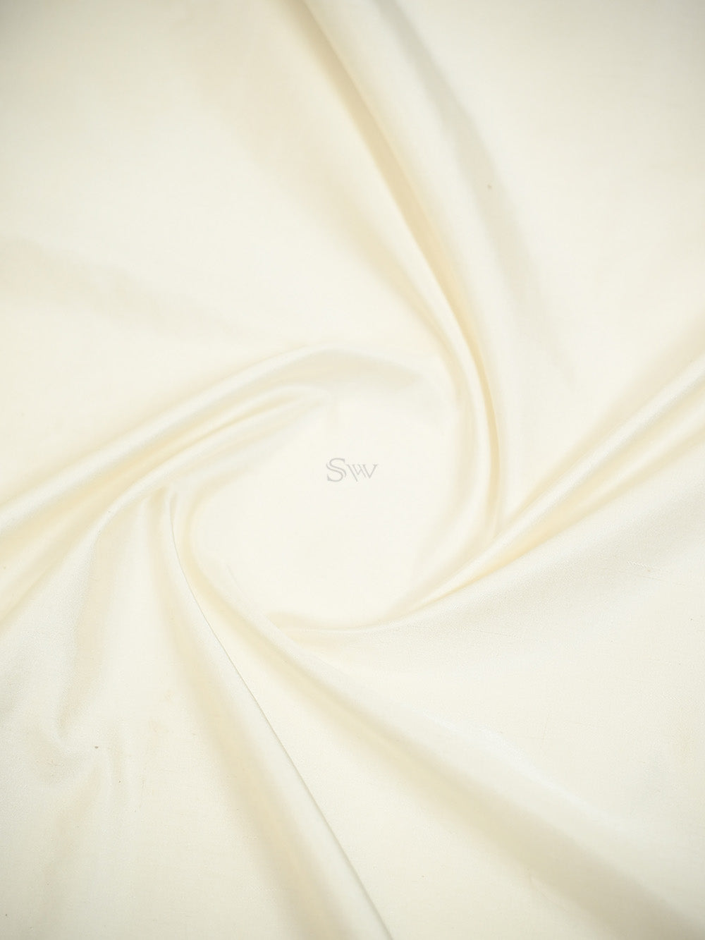 Off White Plain Satin Silk Handloom Banarasi Saree - Sacred Weaves