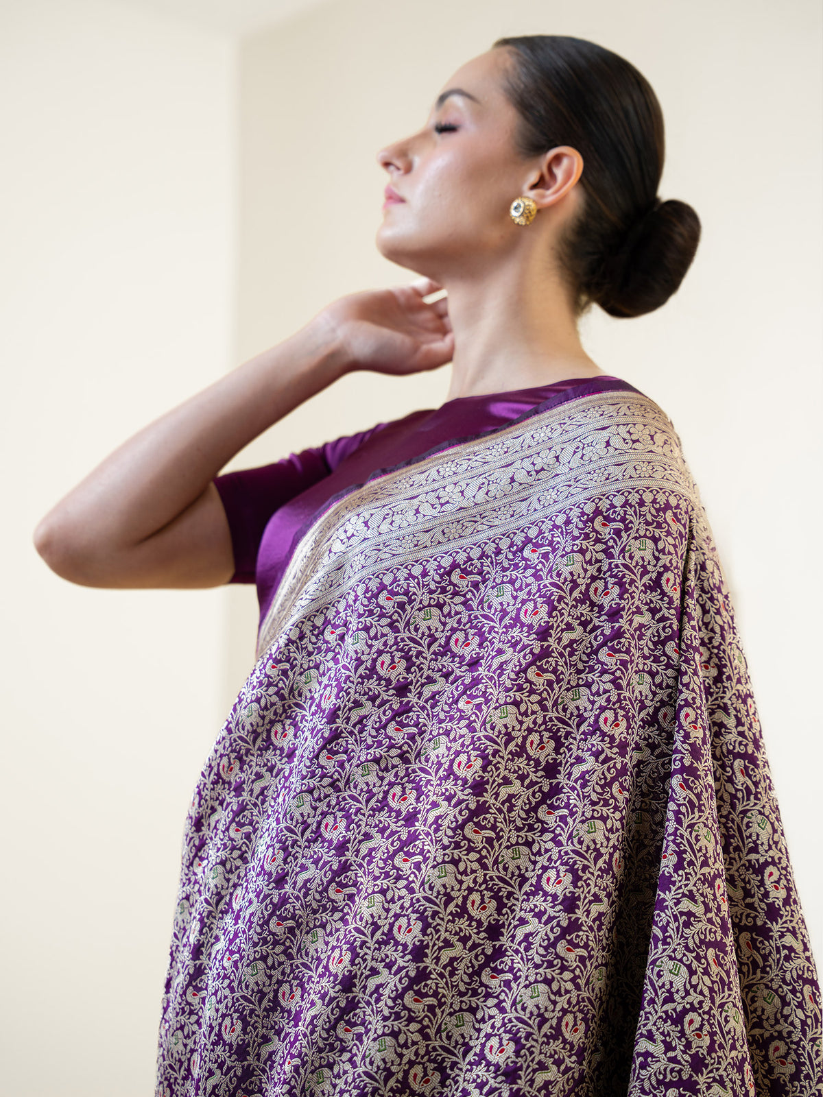 Dark Purple Shikargah Katan Silk Handloom Banarasi Saree