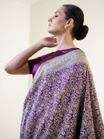 Dark Purple Shikargah Katan Silk Handloom Banarasi Saree