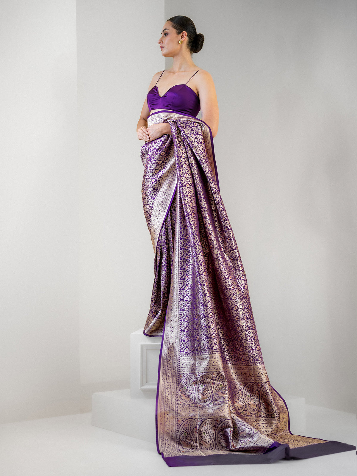 Purple Shikargah Katan Silk Handloom Banarasi Saree - Sacred Weaves
