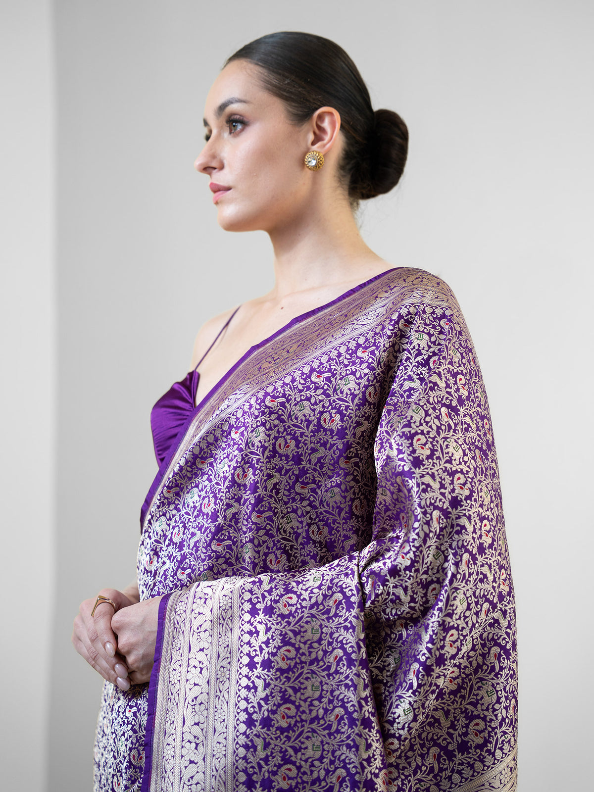 Purple Shikargah Katan Silk Handloom Banarasi Saree - Sacred Weaves