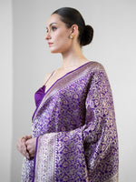 Purple Shikargah Katan Silk Handloom Banarasi Saree - Sacred Weaves