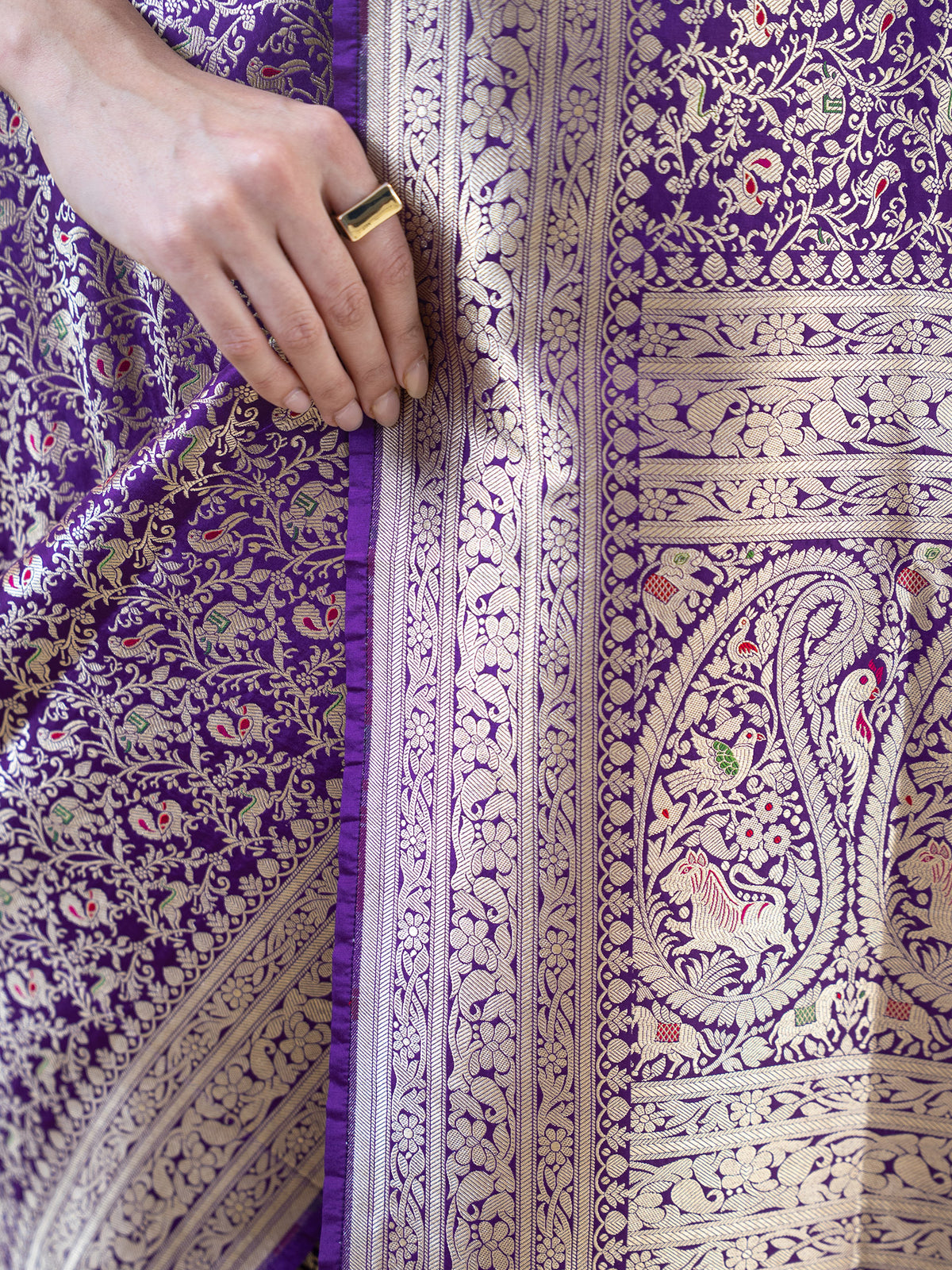 Purple Shikargah Katan Silk Handloom Banarasi Saree - Sacred Weaves