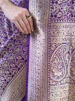 Purple Shikargah Katan Silk Handloom Banarasi Saree - Sacred Weaves