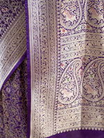 Purple Shikargah Katan Silk Handloom Banarasi Saree - Sacred Weaves