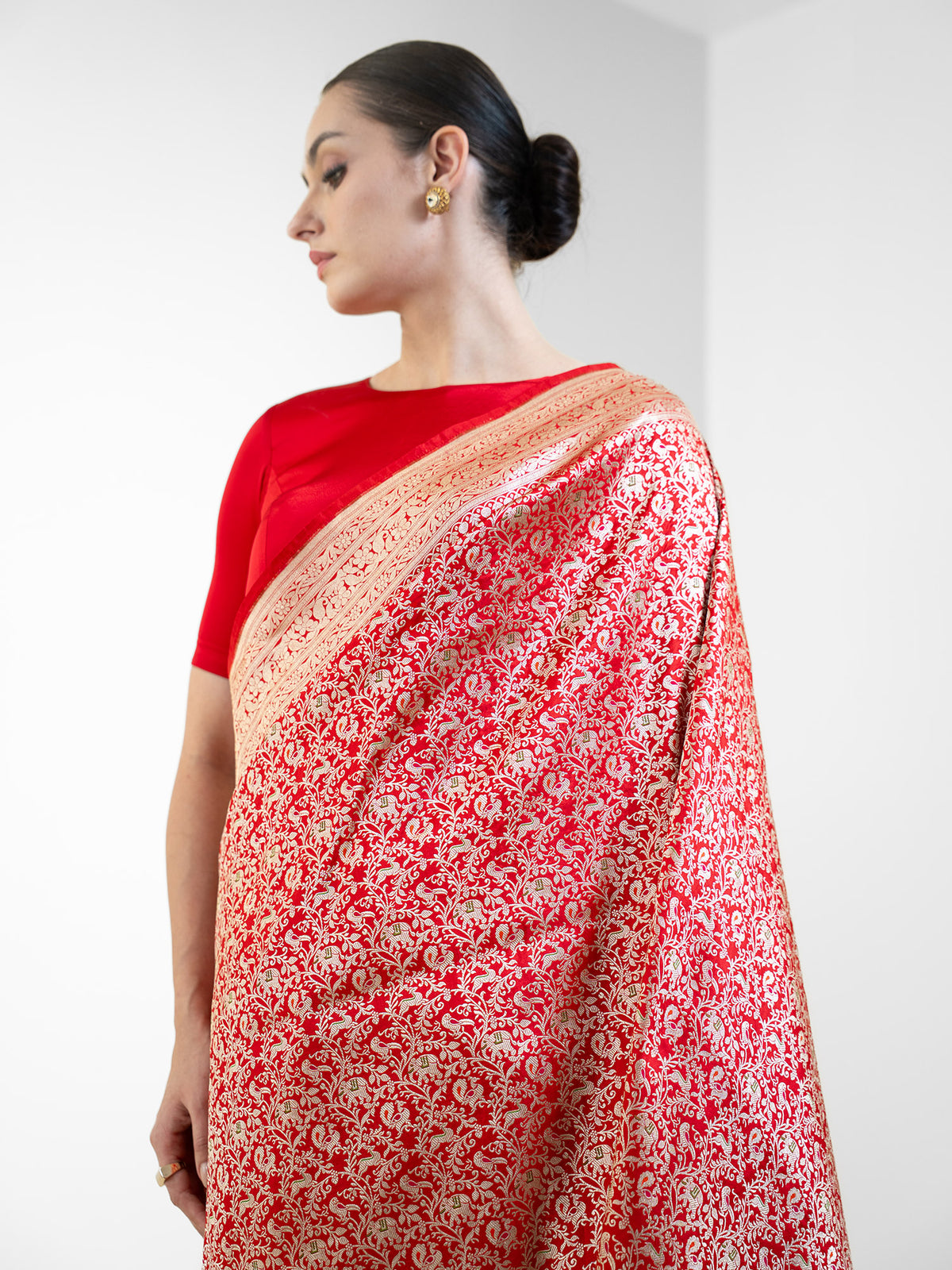 Red Shikargah Katan Silk Handloom Banarasi Saree - Sacred Weaves