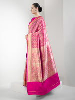Dark Pink Shikargah Katan Silk Handloom Banarasi Saree - Sacred Weaves