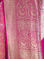 Dark Pink Shikargah Katan Silk Handloom Banarasi Saree - Sacred Weaves