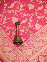 Pink Jaal Katan Silk Uppada Handloom Banarasi Saree - Sacred Weaves